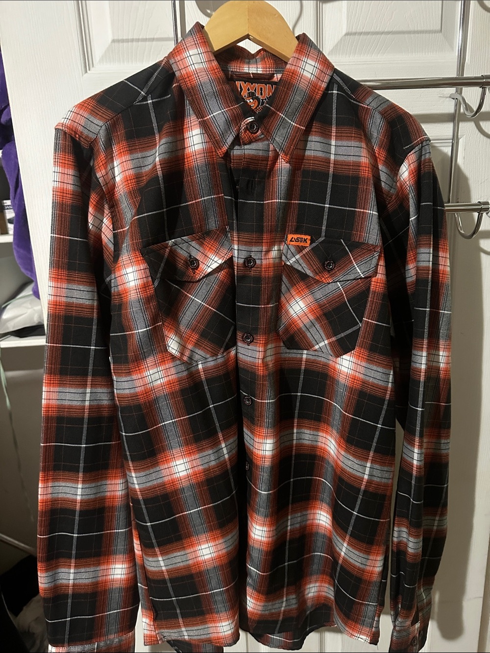 DIXXON LT - Lasek - Black, Orange & White Plaid Flannel Shirt